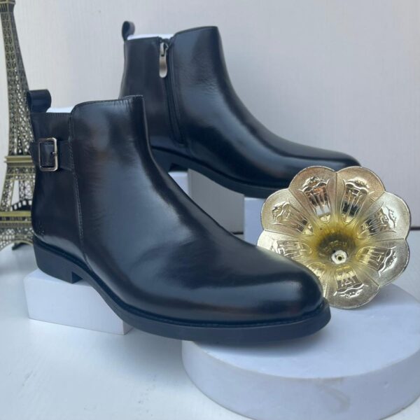 Black Cow-boy Side-Buckled Leather Boot