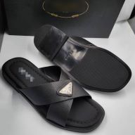 Black Cross-Leather Italian Pam Slipper (Szs Av: 41, 42, 43, 44, 45 and 46 Only)